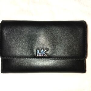 Michael Kors Black Leather Wallet with Silver Accent